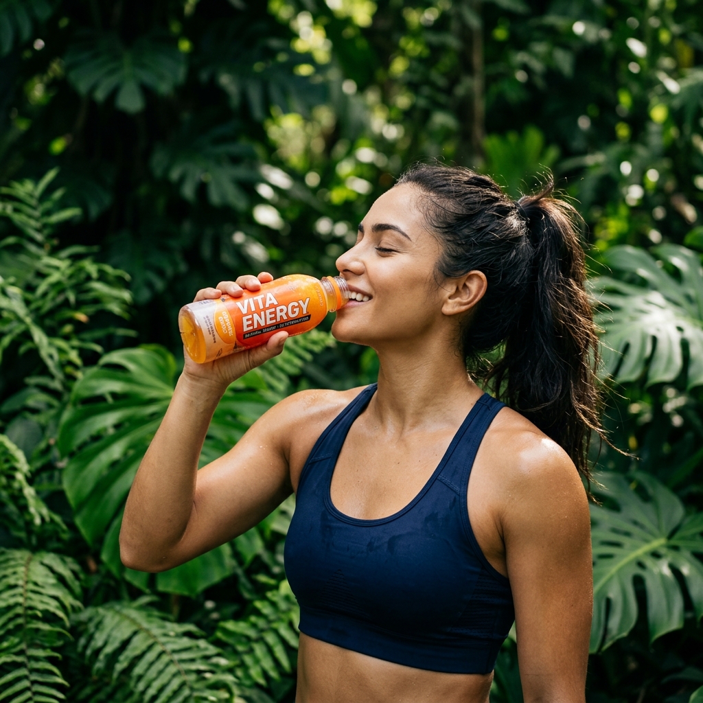 Mujer bebiendo Vita Energy – Estilo de vida saludable